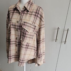 Plaid Utility Shacket in Pink and Cream